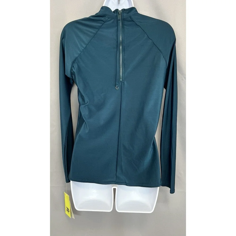 All In‎ Motion Women's Large Green  Mock Neck Long Sleeve Rash guard Surf NWT